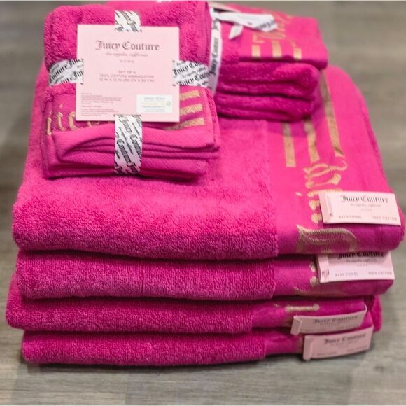 Juicy Couture Home Gold Embossed Stripes Signature Logo Oversized Bath Towel Set - Picture 7 of 12